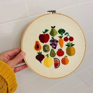 Fruits & veggies cross stitch 🍇🍒🥦🍉
